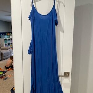 White Mark Royal Blue V-Neck Dress